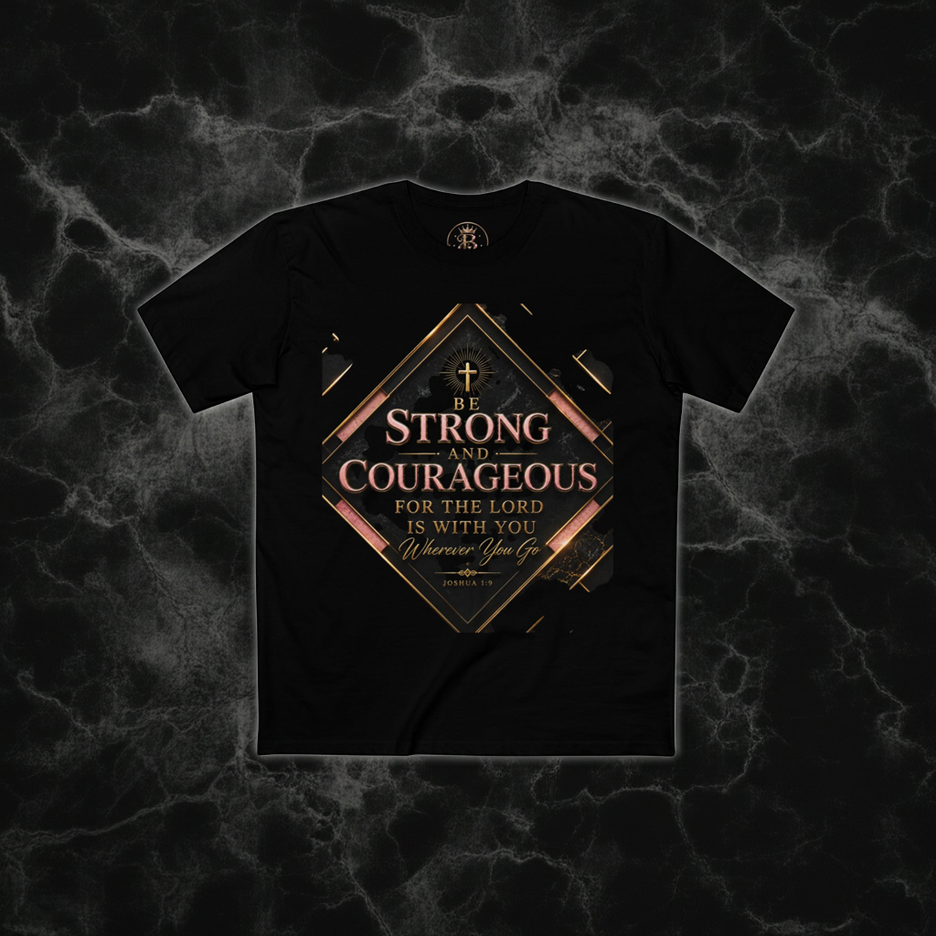 Be Strong and Courageous Christian T-Shirt — Inspirational Scripture Tee (Joshua 1:9)