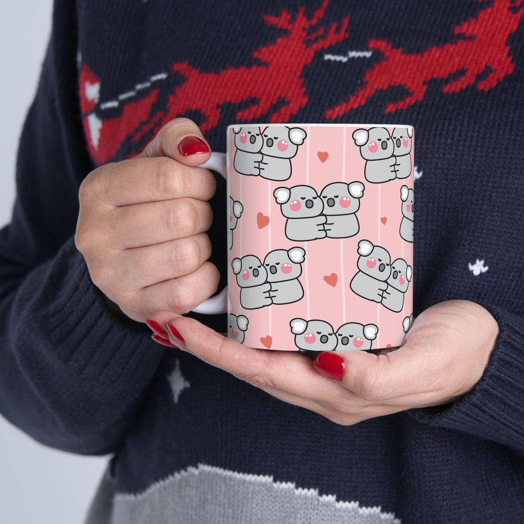 Cute Koala Love Ceramic Mug | Adorable Koalas with Hearts Pink Background, Koala Lover Gift, Valentine's Coffee Cup, Cute Animal Mug for Her