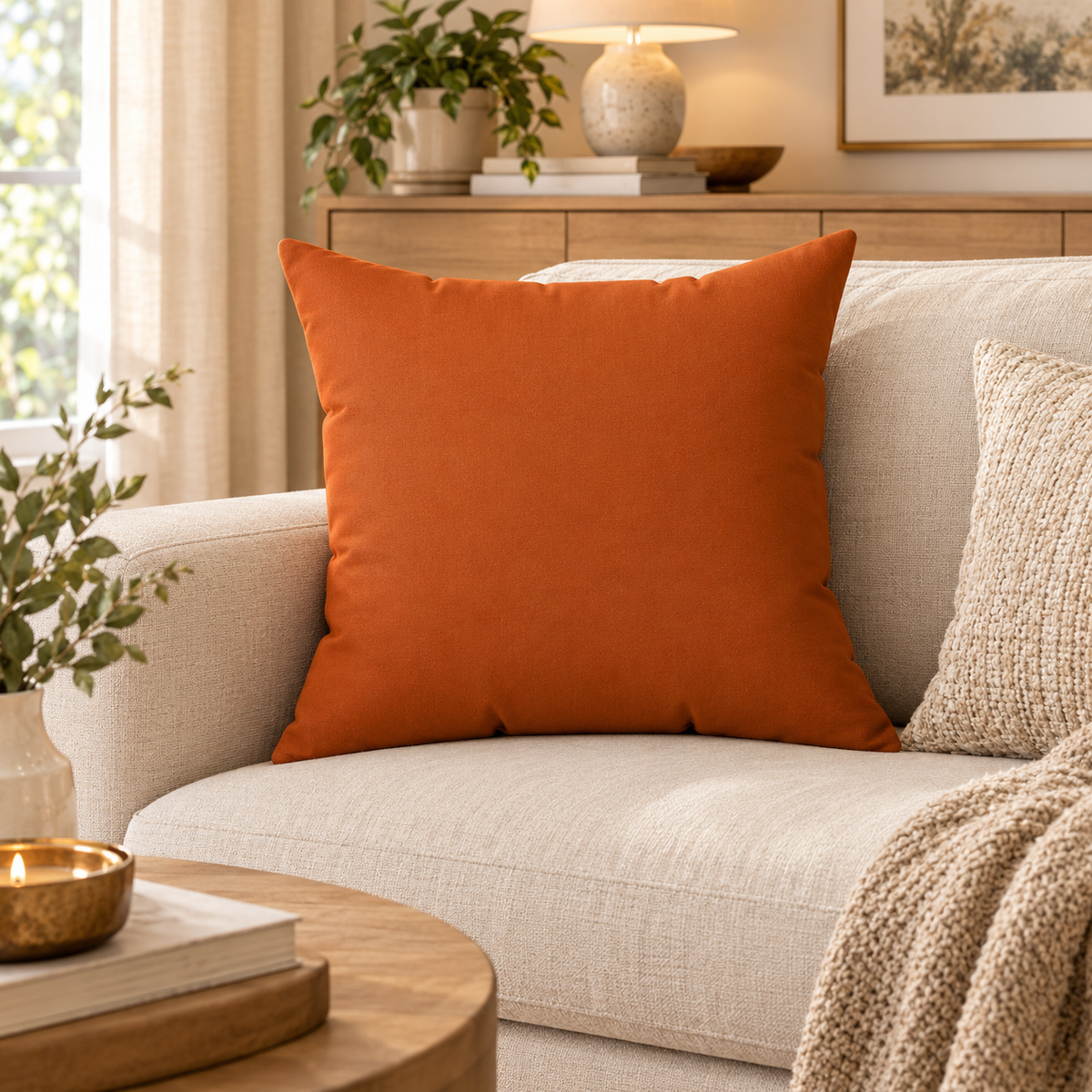 Rust Orange Throw Pillow – Solid Terracotta, 16 × 16