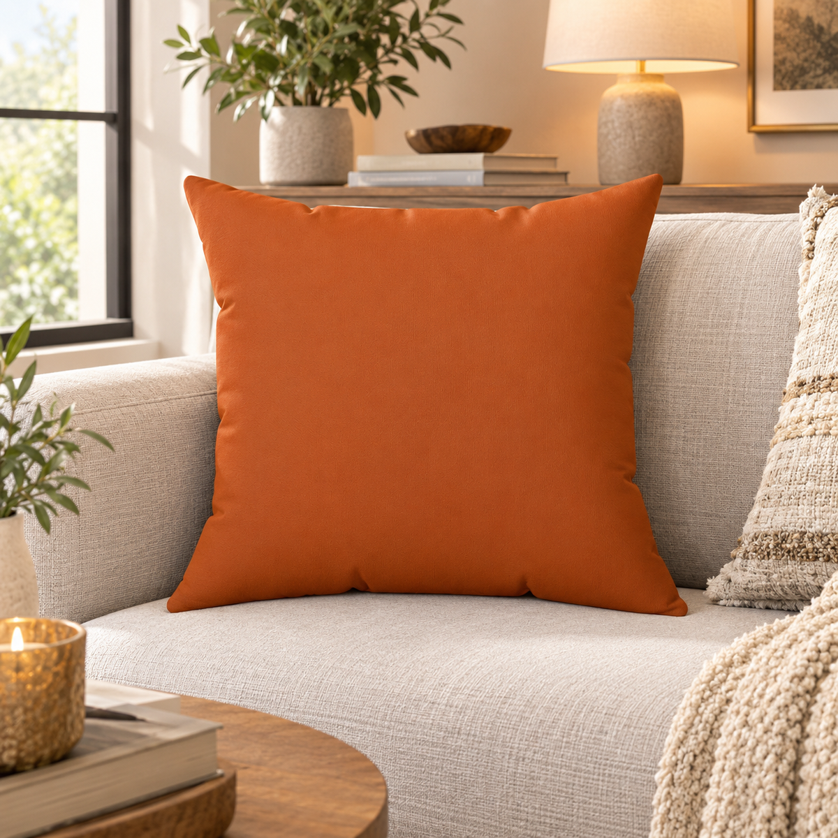 Rust Orange Throw Pillow – Solid Terracotta, 16 × 16