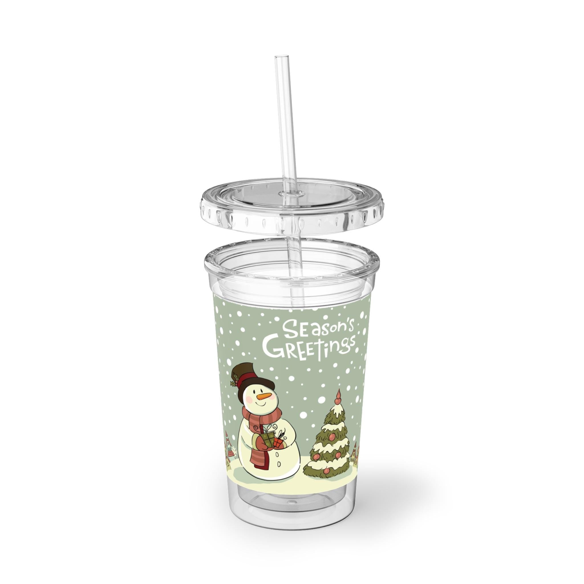 Pine Botanical Acrylic Cup with Straw | Reusable Iced Coffee Glass, Nature Lover Gift, 16oz Clear Tumbler
