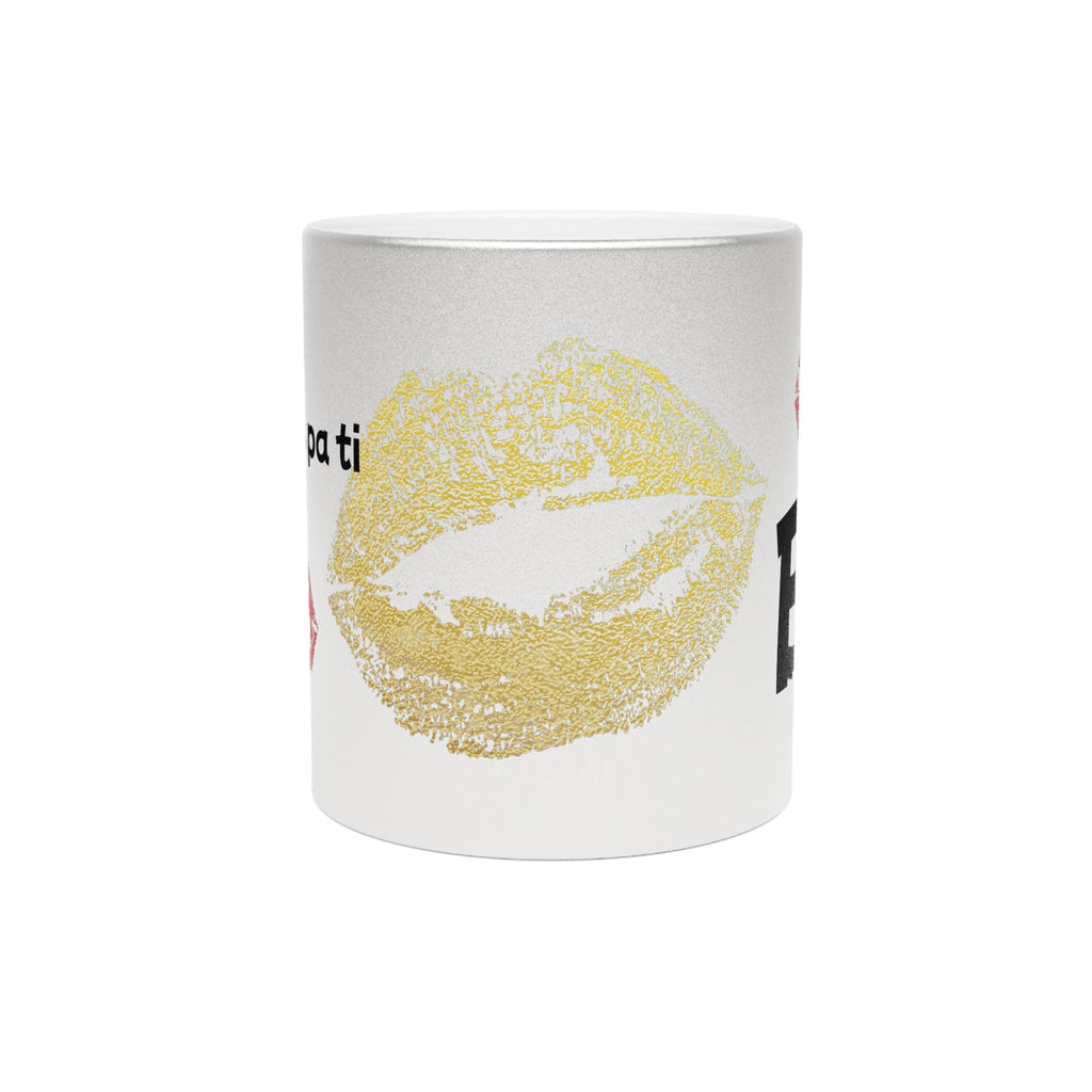 Taza Metálica Chic con Estampado de Beso - Regalo Glam para Mujer, Metallic Mug Kiss Print, Taza Estética de Maquillaje
