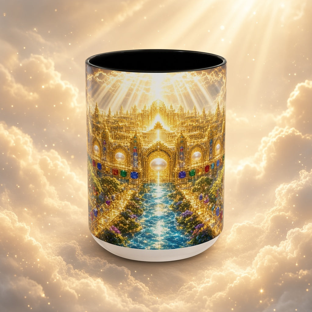 Heavenly City Christian Coffee Mug — Golden Celestial Paradise Design (11/15oz)
