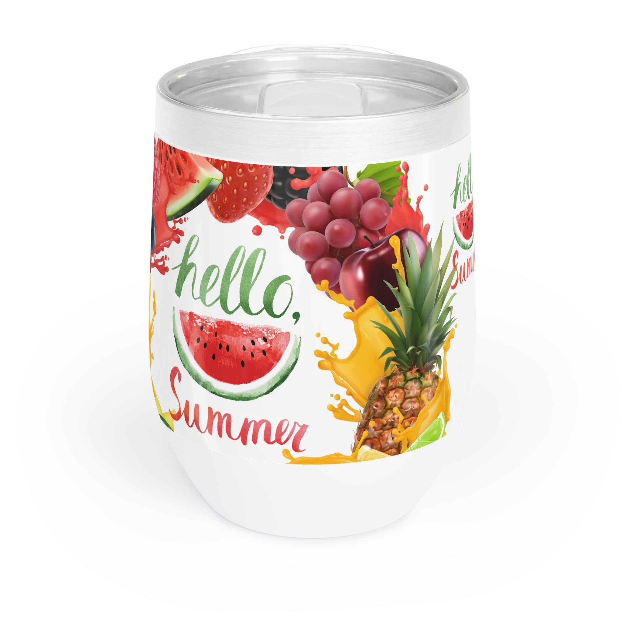 Vaso Térmico para Vino Hello Summer - Copa de Acero Inoxidable con Tapa, Regalo de Verano para Mujer, Wine Tumbler para Playa y Piscina