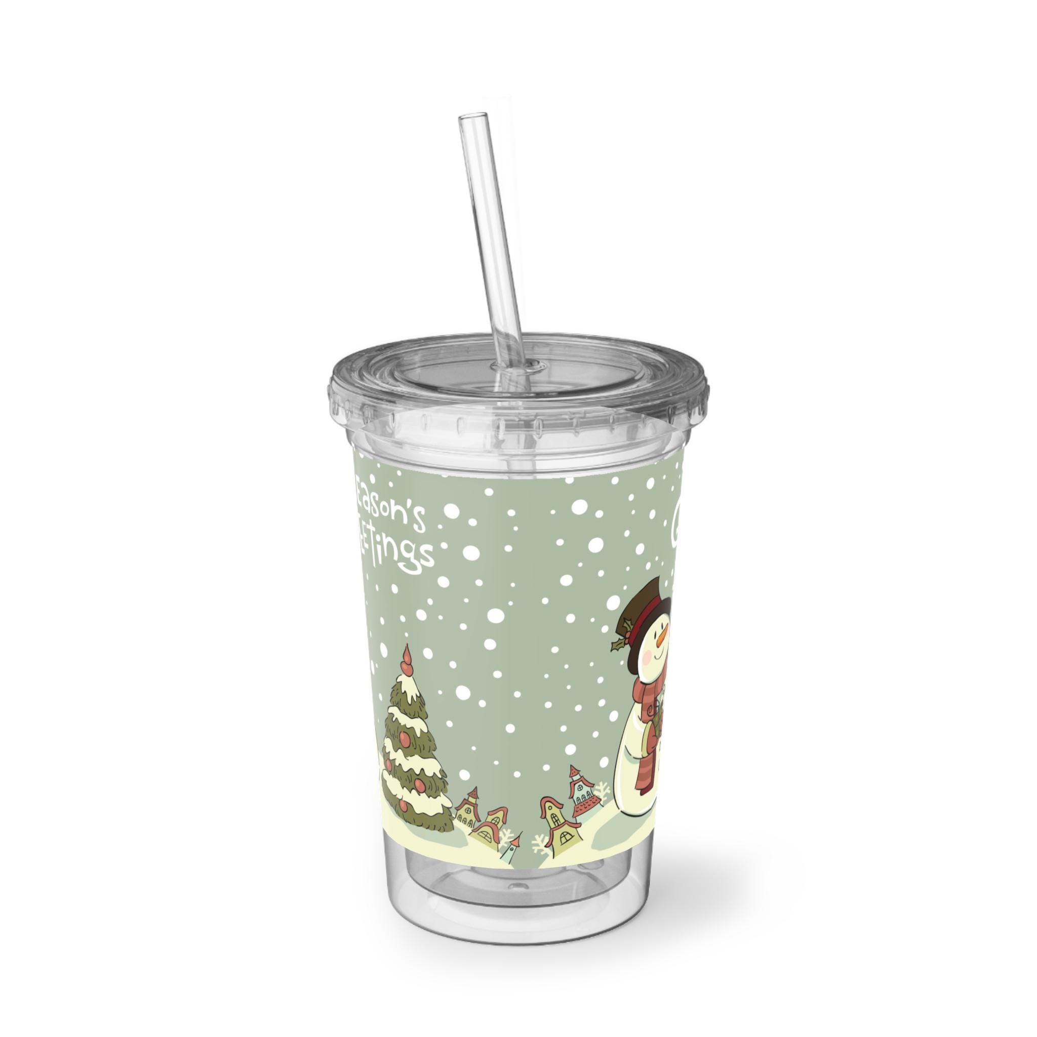 Pine Botanical Acrylic Cup with Straw | Reusable Iced Coffee Glass, Nature Lover Gift, 16oz Clear Tumbler