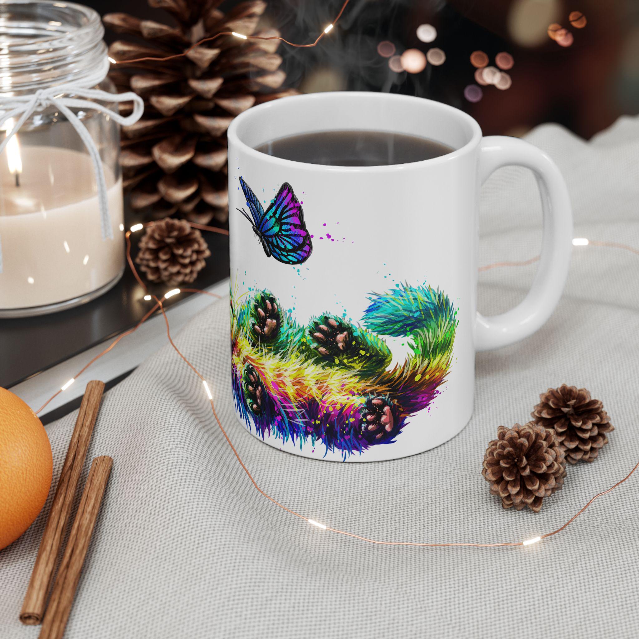 Taza de Gato Colorida y Psicodélica - Regalo Whimsical para Cat Lovers, Mug de Cerámica Estética de Gatos, Regalo para Dueños de Gatos