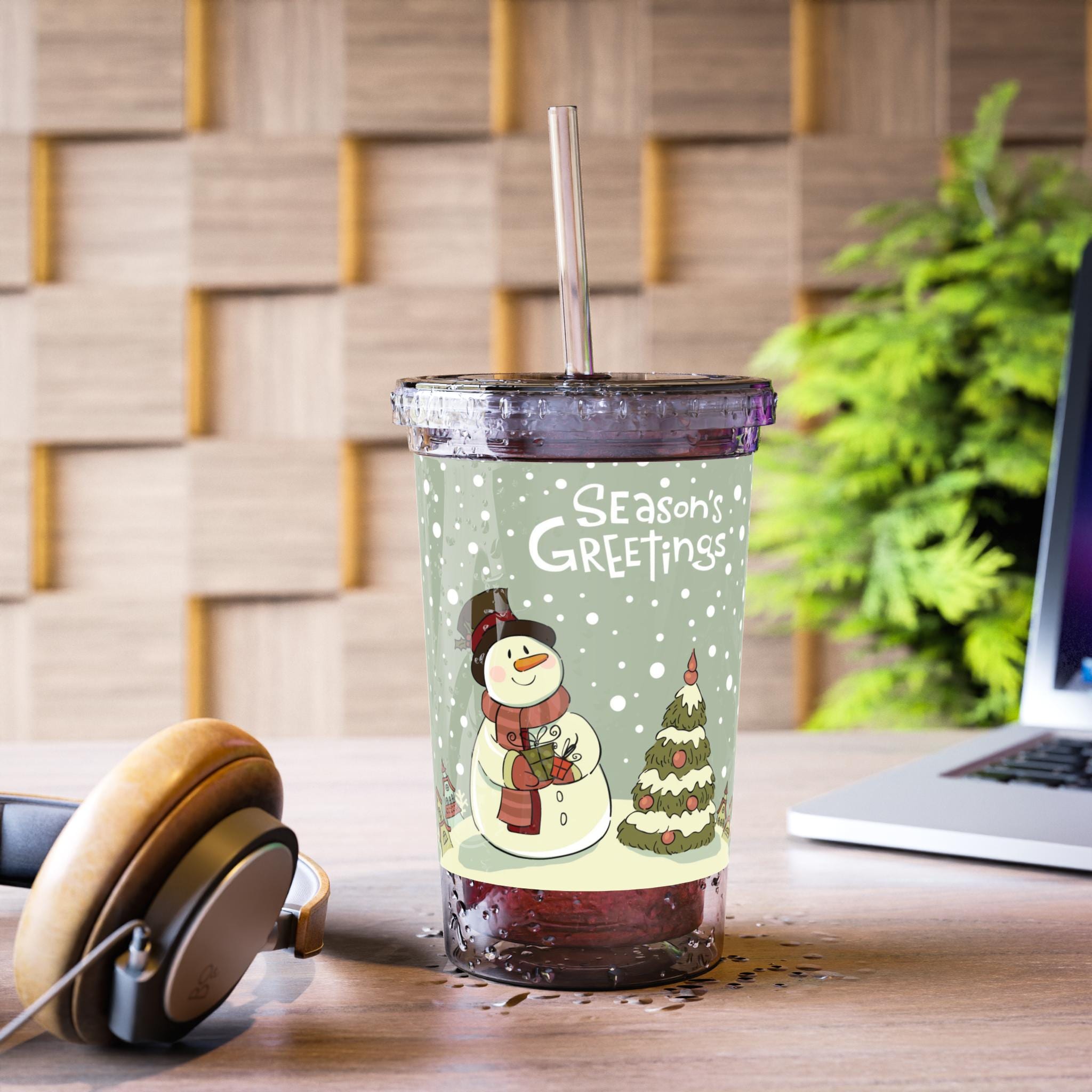 Pine Botanical Acrylic Cup with Straw | Reusable Iced Coffee Glass, Nature Lover Gift, 16oz Clear Tumbler