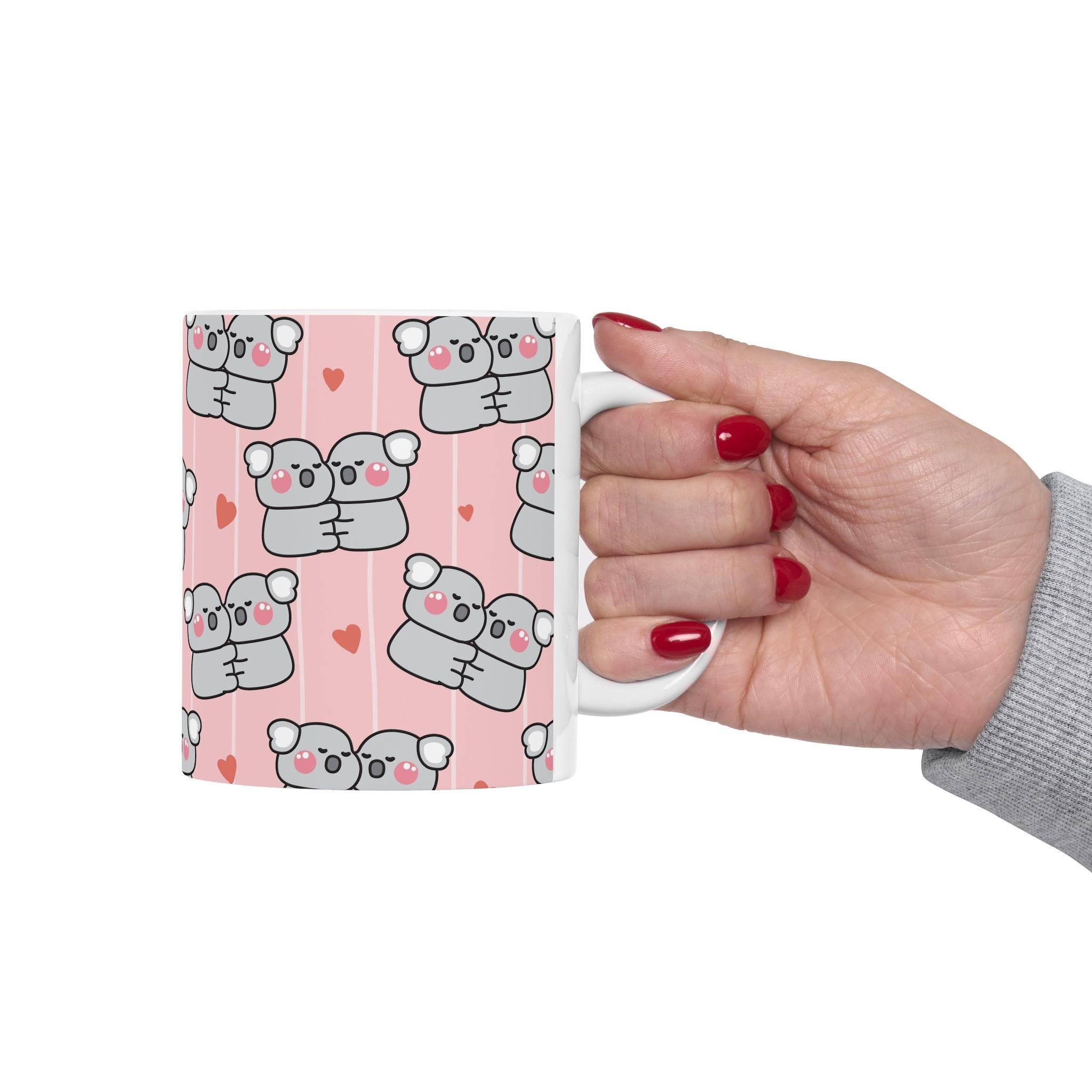 Cute Koala Love Ceramic Mug | Adorable Koalas with Hearts Pink Background, Koala Lover Gift, Valentine's Coffee Cup, Cute Animal Mug for Her