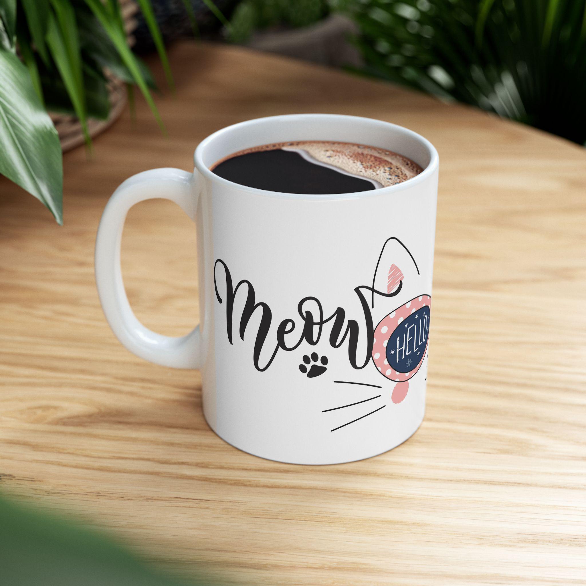 Whimsical Cat Mug | Cute Playful Cats Ceramic Coffee Cup, Kawaii Cat Lover Gift, Adorable Feline Design Mug for Her, Pastel Cat Aesthetic