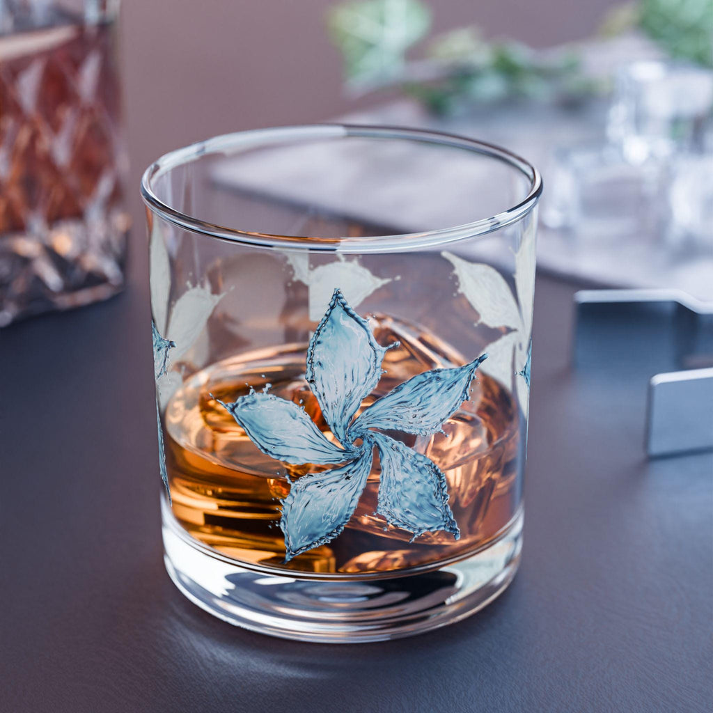 Vaso de Cristal Floral Rocks 10oz - Cristalería Estética de Flores, Vaso para Cócteles y Whisky, Regalo de Lujo para Mujer