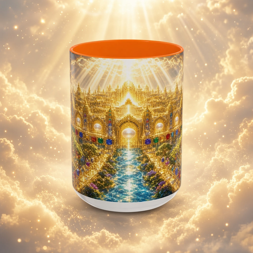 Heavenly City Christian Coffee Mug — Golden Celestial Paradise Design (11/15oz)