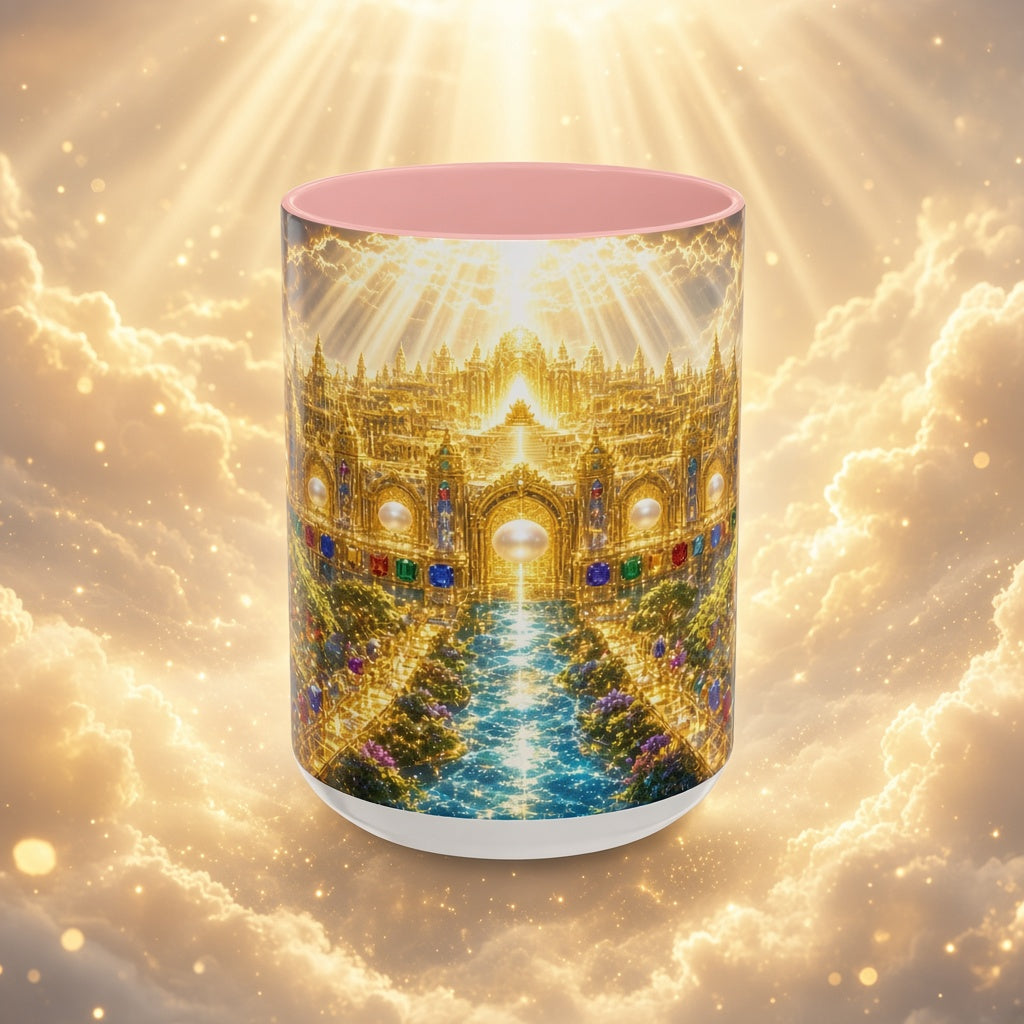 Heavenly City Christian Coffee Mug — Golden Celestial Paradise Design (11/15oz)