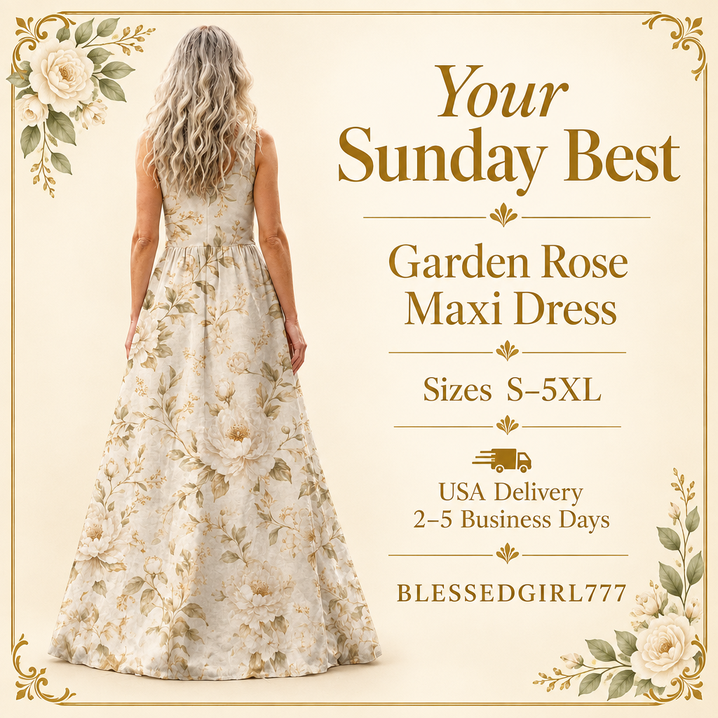 Back view of the Garden Rose floral sleeveless maxi dress in cream and sage, sizes S-5XL