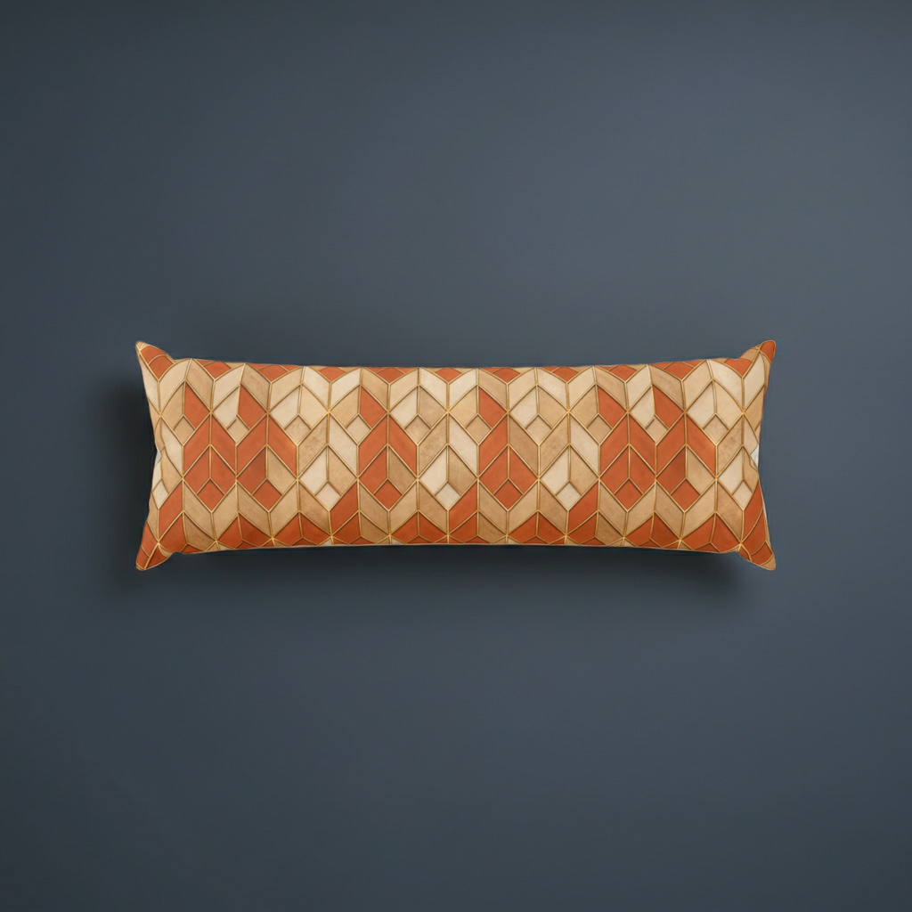 Autumn Herringbone Body Pillow — Rustic Orange Geometric Lumbar