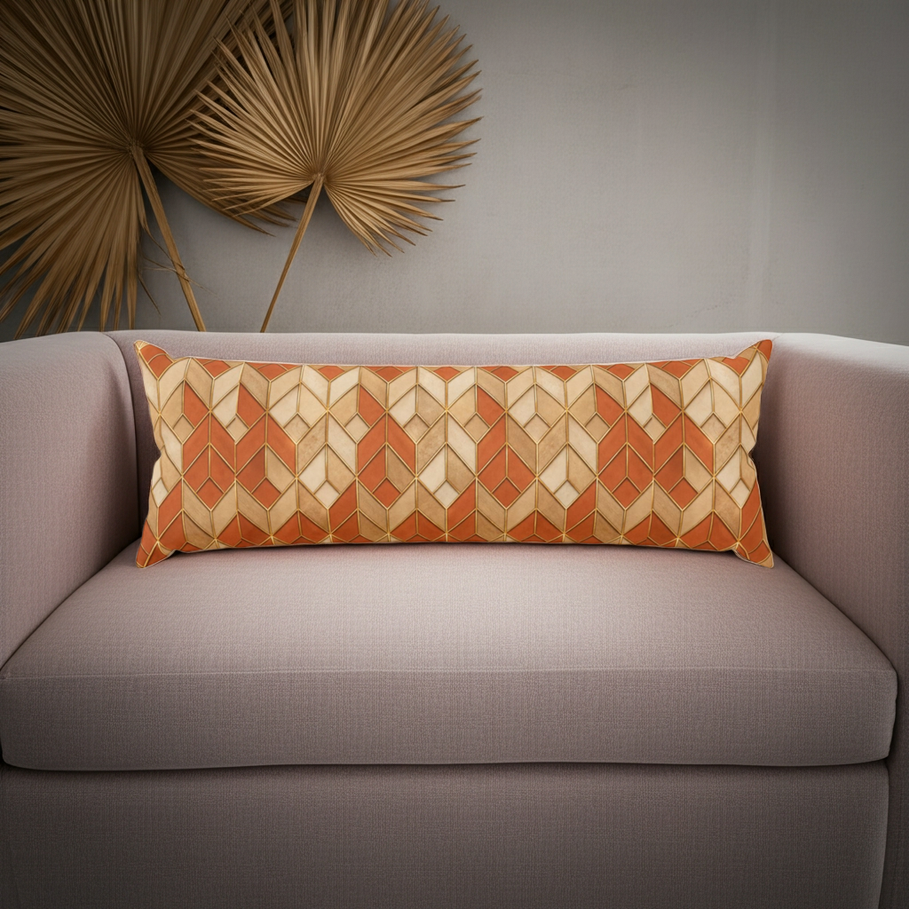 Autumn Herringbone Body Pillow — Rustic Orange Geometric Lumbar
