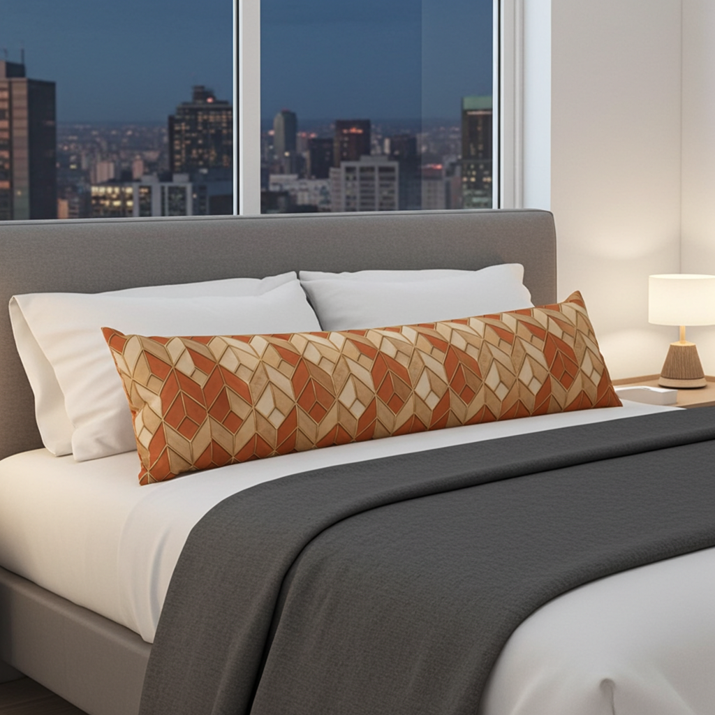 Autumn Herringbone Body Pillow — Rustic Orange Geometric Lumbar